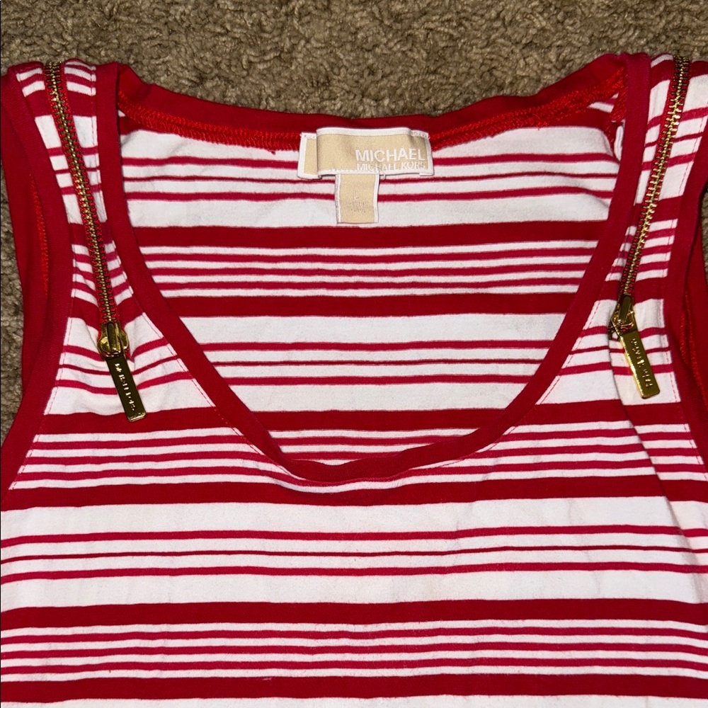Michael Kors Red and White Striped Tank Top - Picture 2 of 4